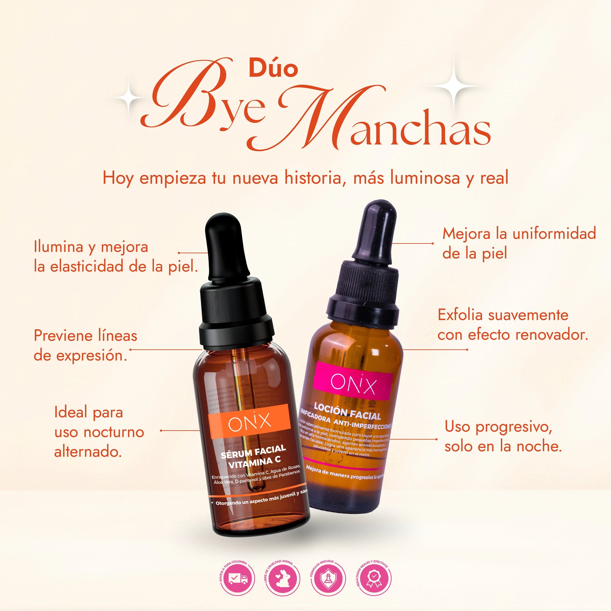 DÚO BYE MANCHAS | UNIFICAR TONO + BRILLO - Onix Skincare